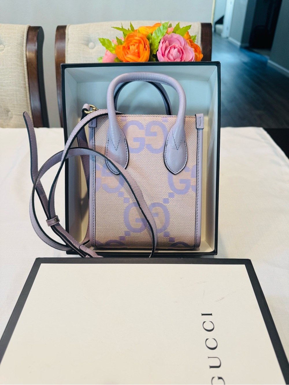 Authentic Gucci Jumbo GG canvas mini vertical tote bag